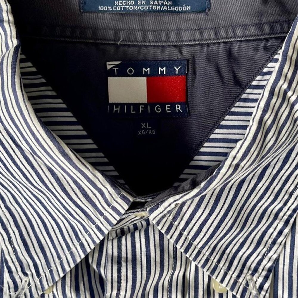 Tommy Hilfiger hickory stripe rr work wear vntg button down short sleeve shirt - Picture 4 of 5